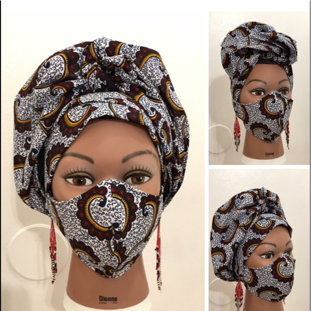 Mask and head-wrap. African Print Mask